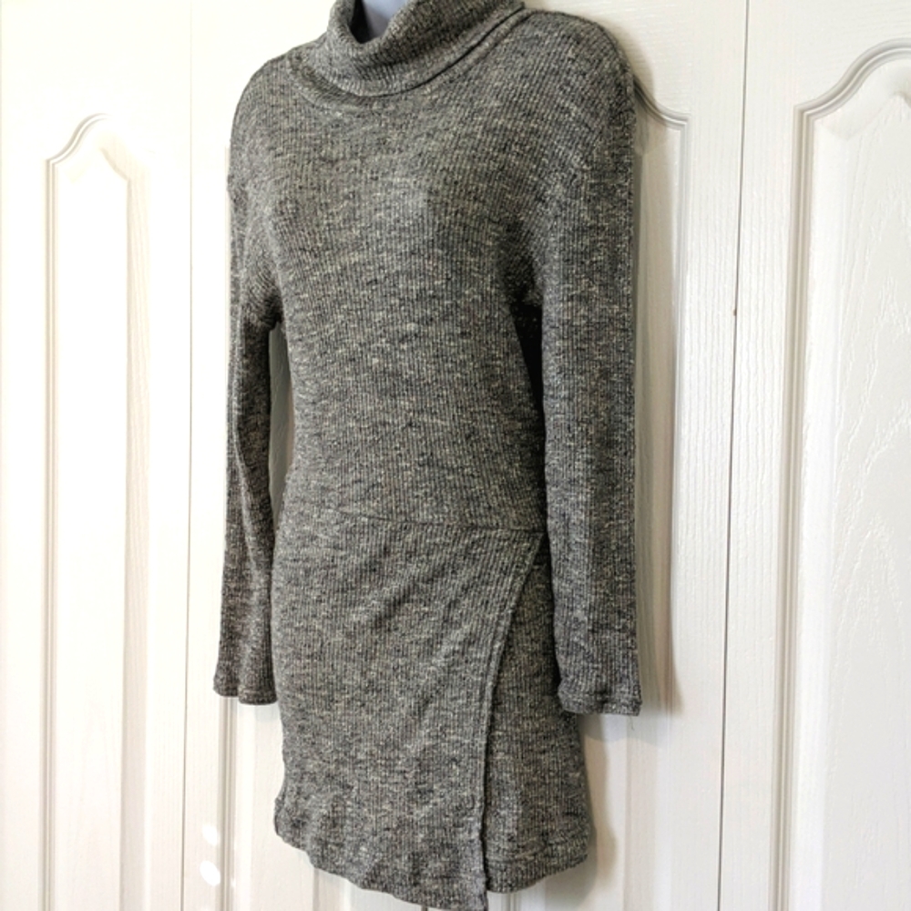 Free People Gray Ribbed Turtle Neck Sweater Dress / Tunic XS
